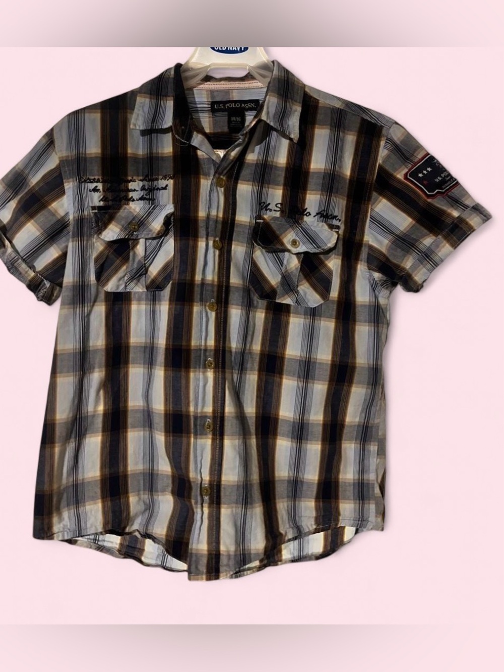 U.S. Polo Assn. Short-Sleeve Plaid Button-Down Shirt -size 14-16